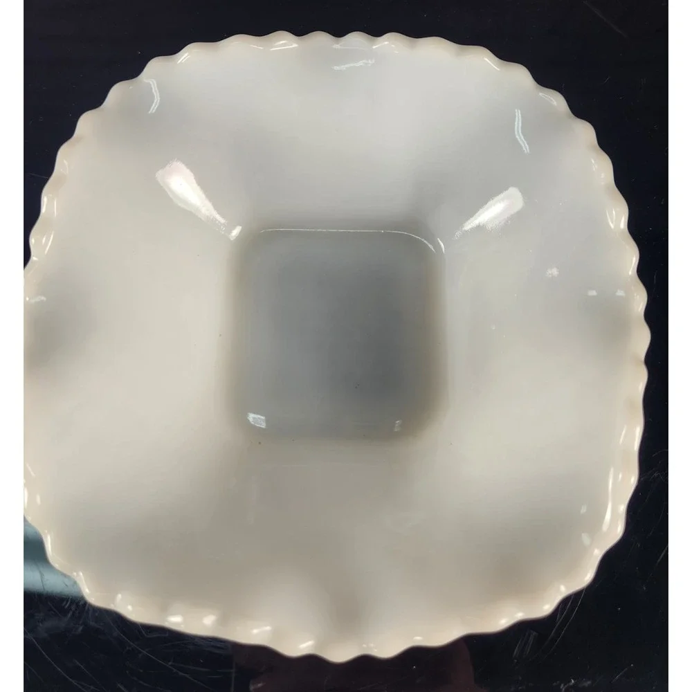 Vintage White Milk Glass Diamond Point Ruffled Edge Bowl Candy Dish Serving Dish